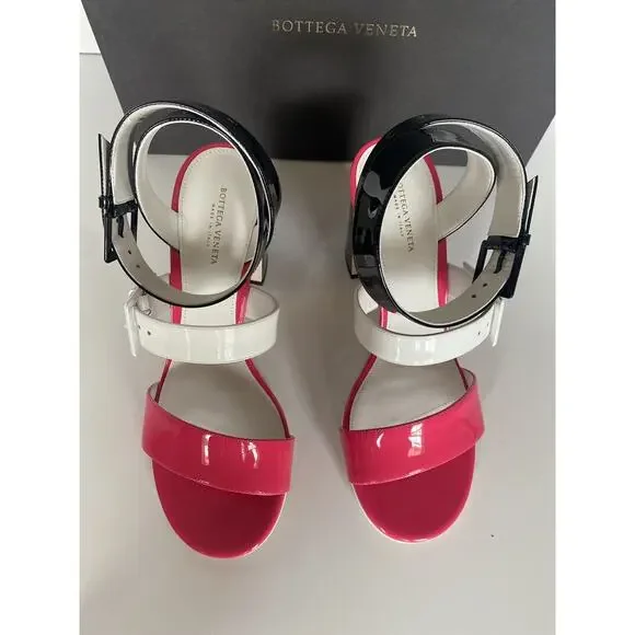 NIB $760 Bottega Veneta Strappy Block-heeled Patent Tricolor Sandals 7 US 565653 - Picture 6 of 10